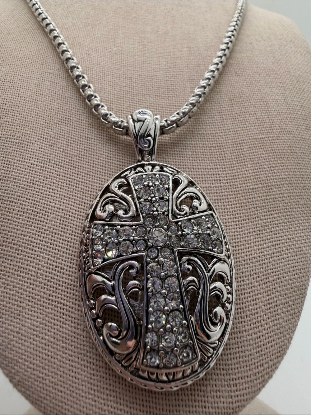 Silver tone Crystal Cross Pendant Necklace - Women Jewelry